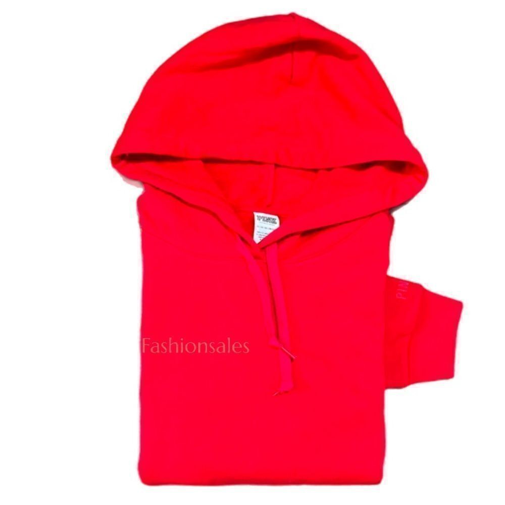 Victorias Secret Pink Cozy Fleece Hoodie Oversized Pullover long sleeve Red - Picture 5 of 5